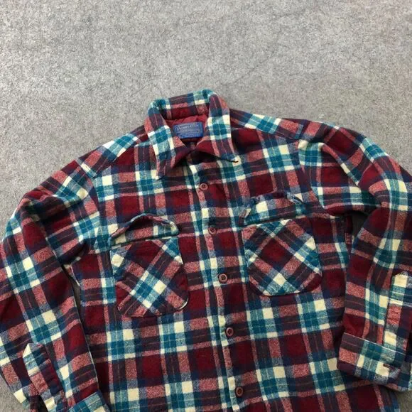Vintage Pendleton Shirt Boys Medium Red Blue Plaid Flannel Virgin Wool USA * - Picture 3 of 9
